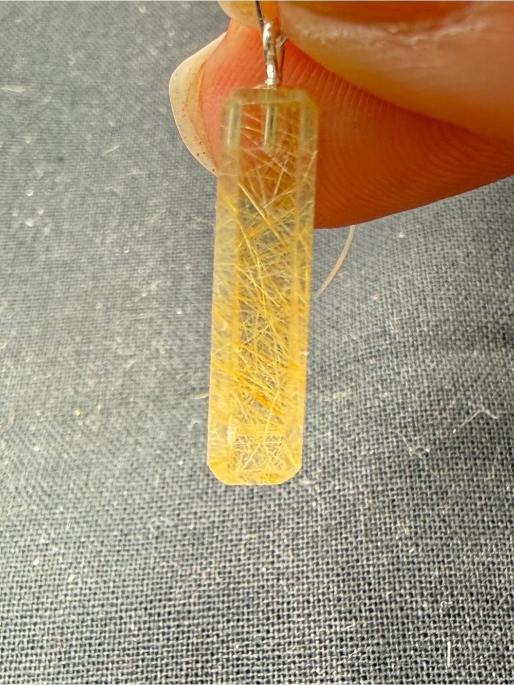 Gorgeous Rectangular-Cut Golden Rutilated Quartz Pendant - Picture 5 of 6